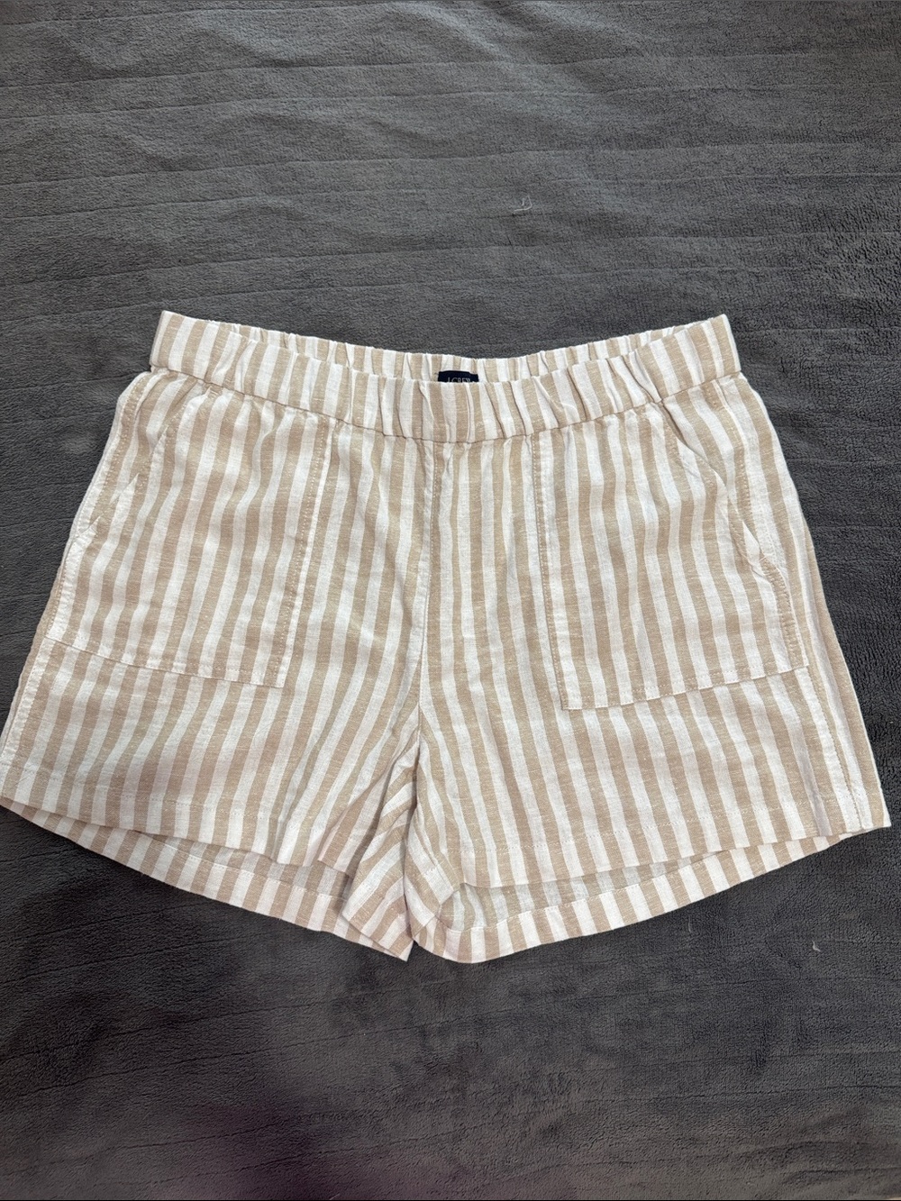 NWT J. Crew Beige and White Striped Linen-Blend Elastic Waist Shorts